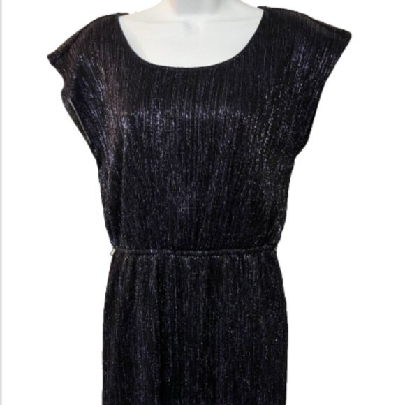 Bebop Ladies Medium Short Sleeve Sparkle Dark Blue Knee Length Dress w/belt loop - Picture 1 of 16